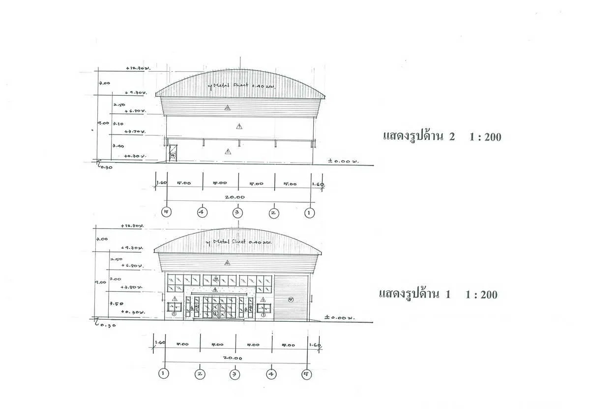 โรงงาน ให้เช่าในSamut Prakan - แบบรูปด้านหน้าและด้านหลังของอาคารโรงงาน