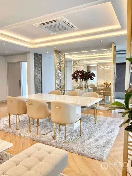 บ้าน ให้เช่าในBang Phli, Samut Prakan - มุมมองพื้นที่รับประทานอาหาร พร้อมเครื่องปรับอากาศฝังฝ้าและไฟเพดาน