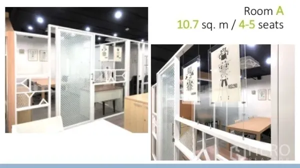 办公空间 出租在Watthana, Bangkok - A房间私密办公室，白色金属网隔断与木质书桌，灯光明亮。