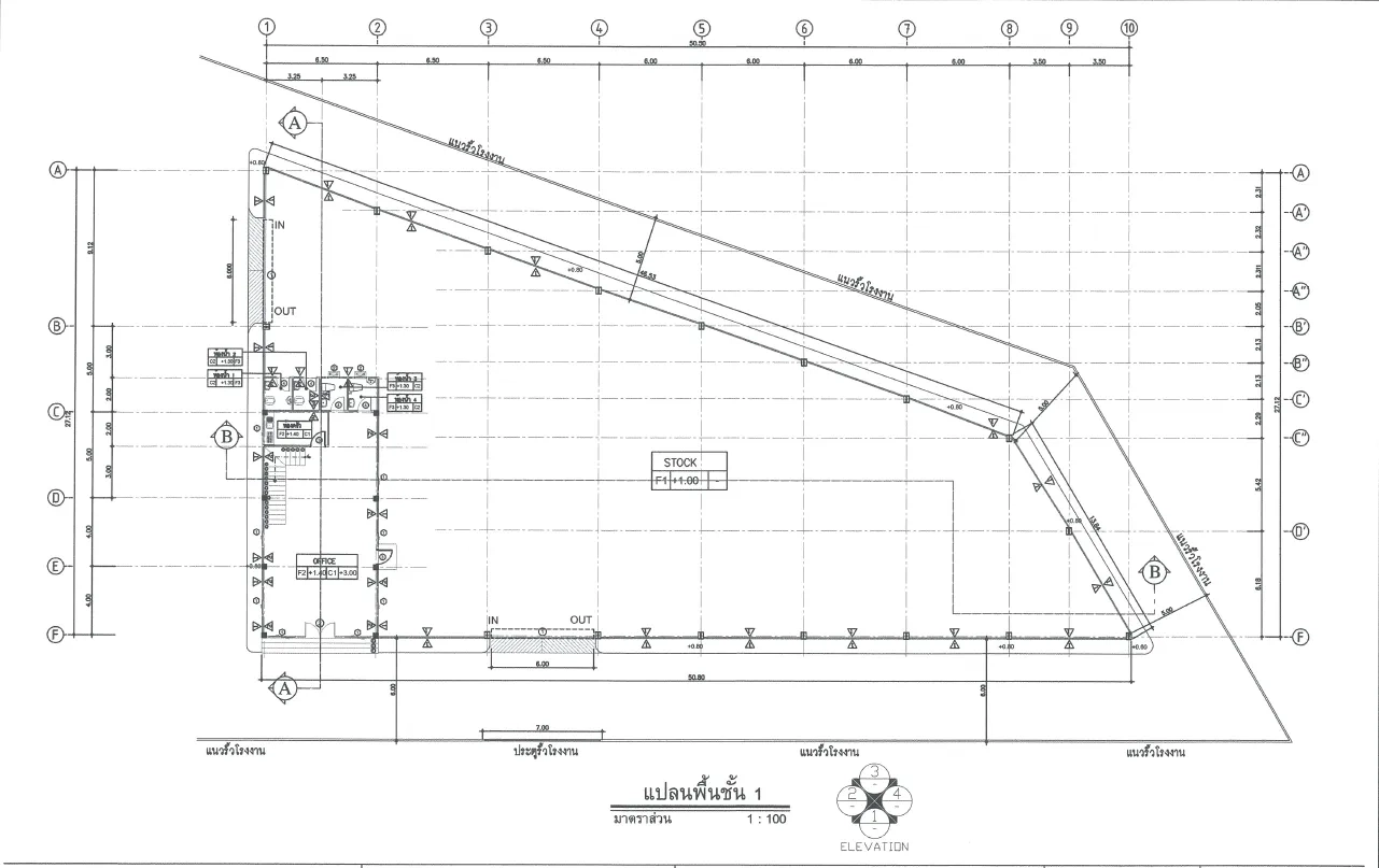 Factory for rent in Samut Prakan - Factory and office layout shown on the floor plan drawing.