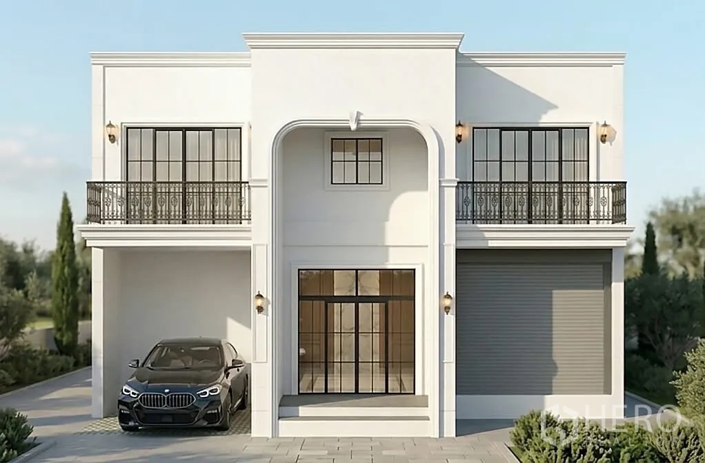 โกดัง for sale in Bang Bua Thong, Nonthaburi - อาคารโฮมออฟฟิศสองชั้นพร้อมระเบียง ประตูม้วน โรงจอดรถ และทางรถยนต์ปูพื้น