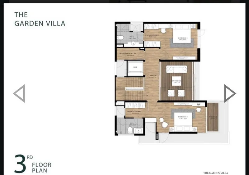 Detached House for sale in Yan Nawa, Bangkok - Third-floor plan with two ensuite bedrooms, family area and terrace.