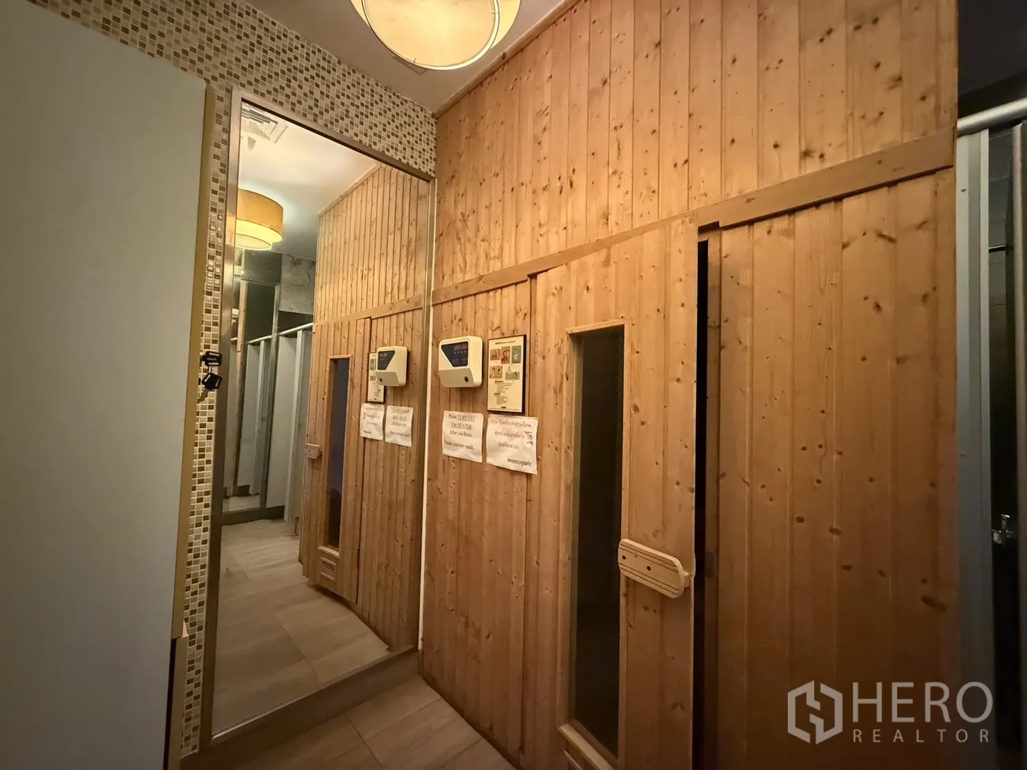 Condominium for rent in Phaya Thai, Bangkok - Sauna zone with wood‑lined rooms and changing facilities.