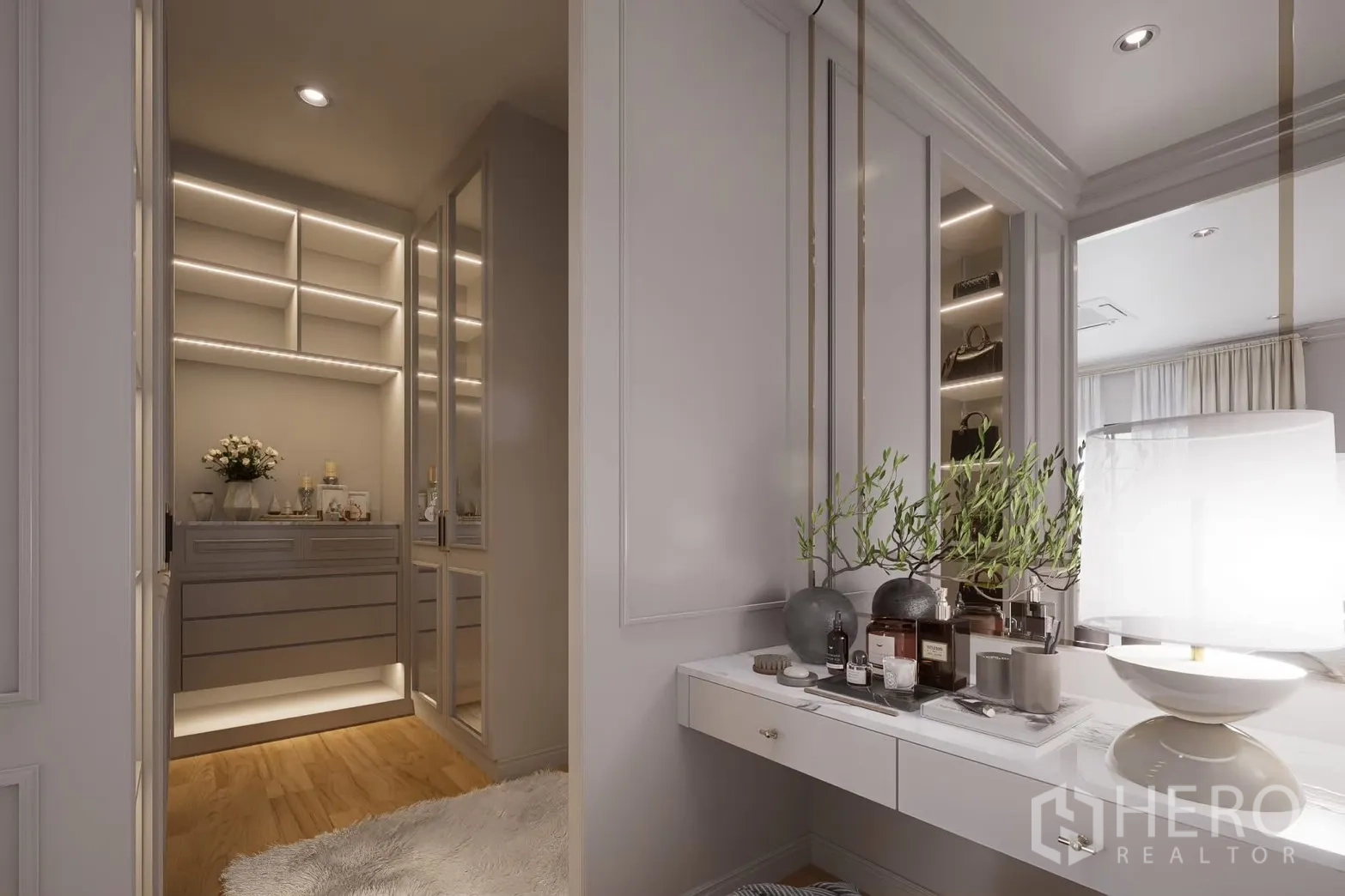 Detached House for rent in Bang Phli, Samut Prakan - Dressing area with vanity and entrance to the walk-in closet.