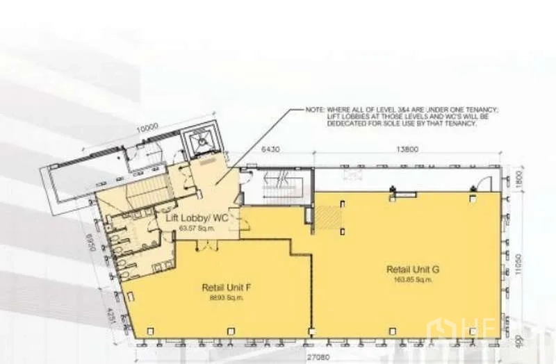 Retail Space for rent in Bang Rak, Bangkok - Floor plan showing two retail units with lift lobby and WC in a commercial building.