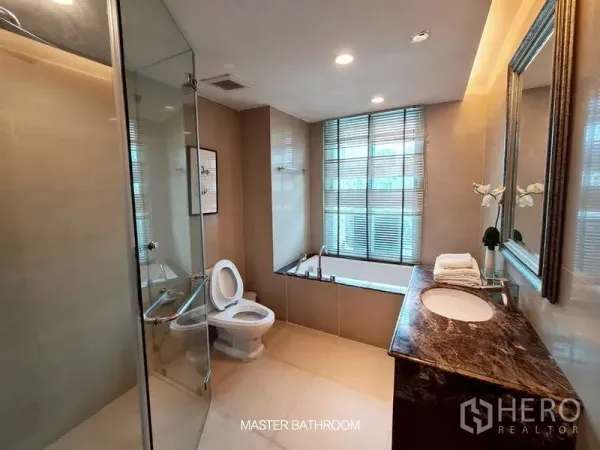 Retail Space for rent in Watthana, Bangkok - Master bathroom with soaking tub, glass shower, and large window