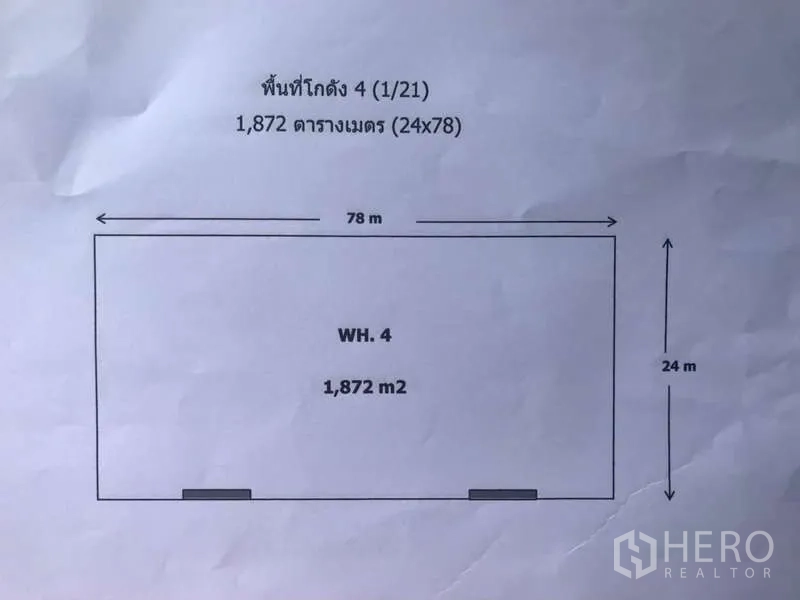Factory for rent in Bang Pakong, Chachoengsao - Simple floor plan showing 24x78 m layout totaling 1,872 sq.m. usable space.