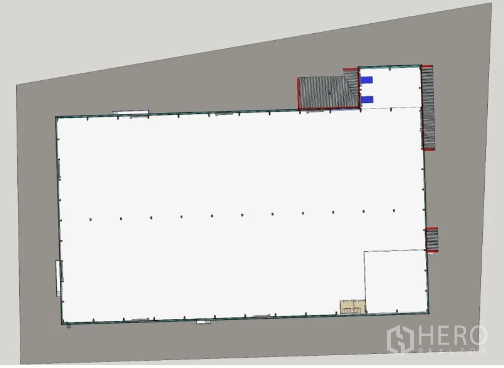 工厂 for rent in Bang Pakong, Chachoengsao - 鸟瞰平面图，展示大型长方形生产车间与周边场地布局。