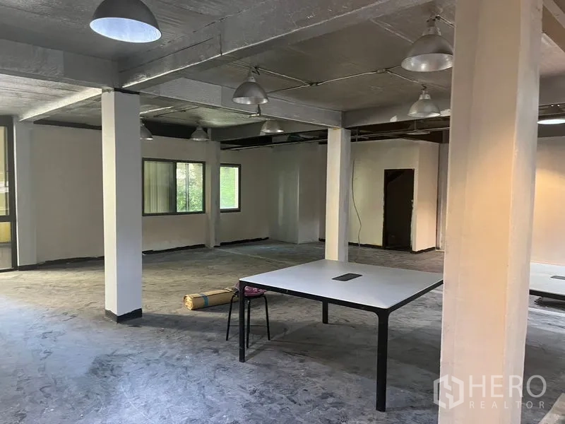Retail Space for rent in Pathum Wan, Bangkok - Industrial-style retail interior featuring hanging lights and central tables.