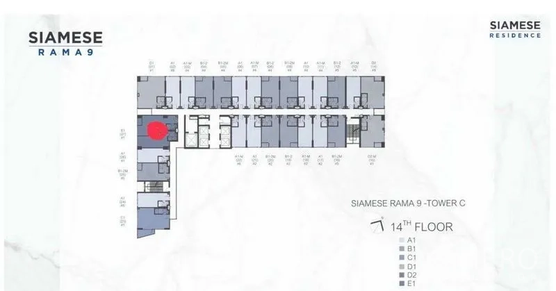 คอนโด ขายในHuai Khwang, Bangkok - ผังชั้นอาคารทาวเวอร์ C ชั้น 14 แสดงตำแหน่งยูนิต