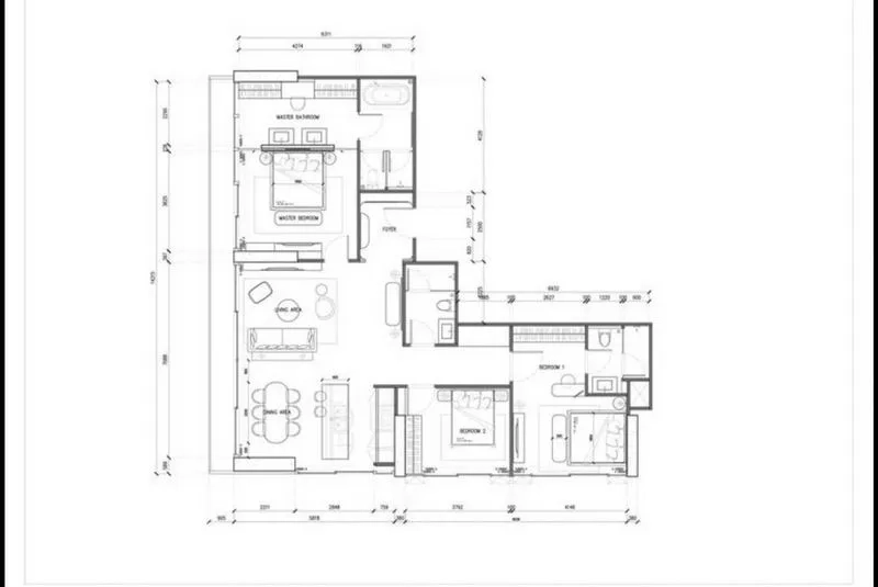Condominium for rent or sale in Watthana, Bangkok - Three-bedroom condominium floor plan layout.