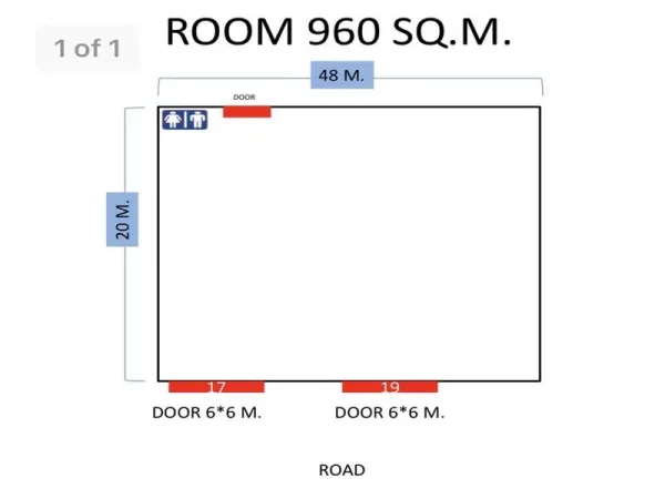 คลังสินค้า ให้เช่าในLat Krabang, Bangkok - ผังพื้นที่โกดัง 960 ตร.ม. ขนาด 48x20 ม. และประตู 6x6 ม. 2 จุด