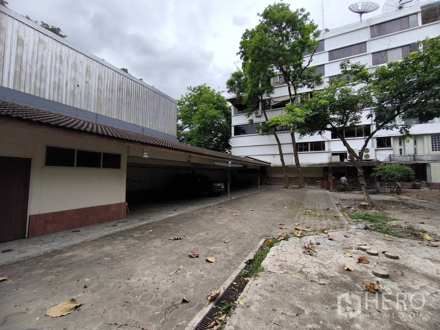 พื้นที่ขายปลีก ให้เช่าในWang Thonglang, Bangkok - ที่จอดรถใต้อาคารและทางวิ่งรถติดกับอาคารและต้นไม้