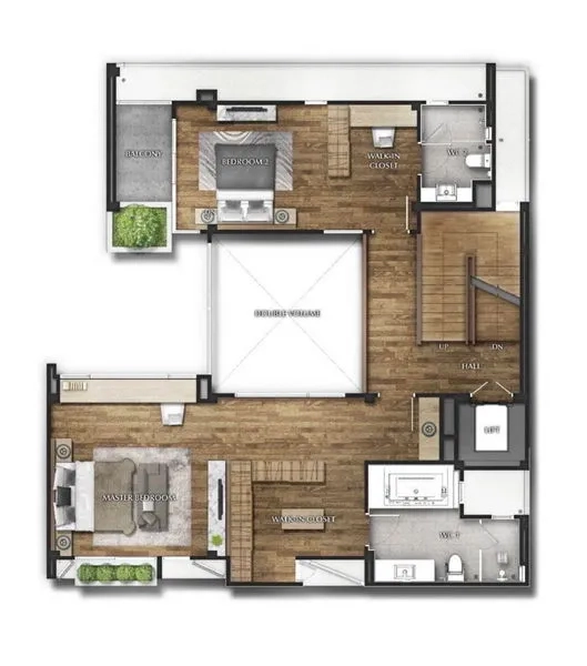 Detached House for rent in Suan Luang, Bangkok - Upper floor plan highlighting the master suite with walk-in closet and ensuite.
