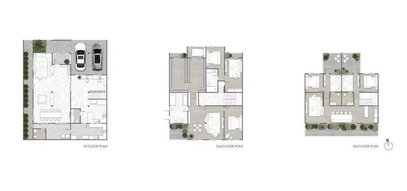 独立式住宅 出售在Watthana, Bangkok - 三层户型图，展示车位、起居区与卧室布局