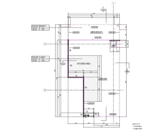 Retail Space for rent - Floor plan of a 153 sqm retail unit highlighting a designated kitchen area and service access.
