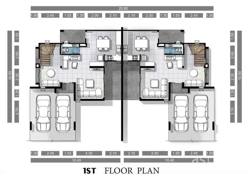 Detached House for sale in Lam Luk Ka, Pathum Thani - First floor plan showing living, dining, kitchen and carport layout.