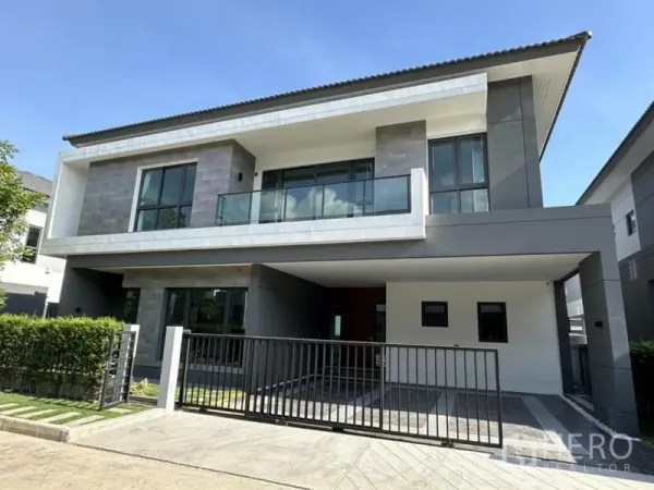 Detached House for rent in Bang Phli, Samut Prakan - Modern two-storey detached house with glass balcony and gated carport in Bang Phli.